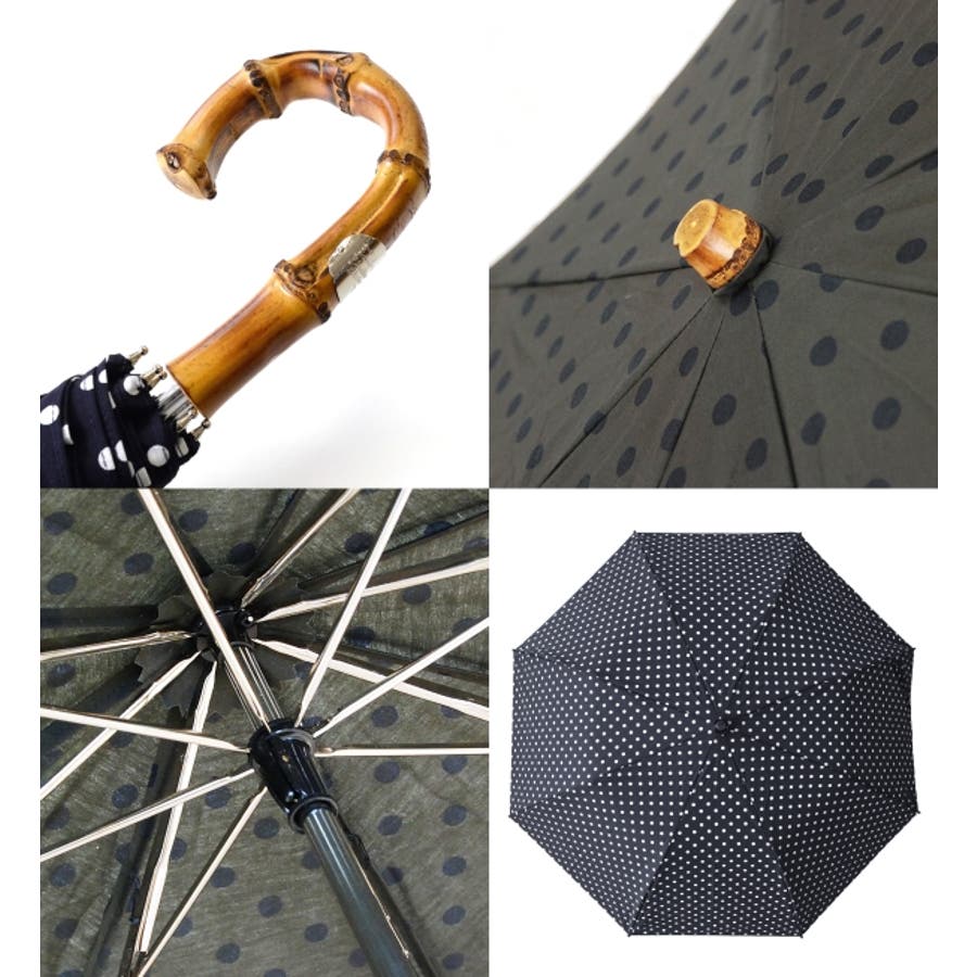 水玉柄の晴雨兼用折畳み傘。深い味わいのバンブーの持ち手 折りたたみ傘 婦人用 日傘 日焼け対策 BIG DOT 日傘雨傘 Traditional Weatherwear（トラディショナル