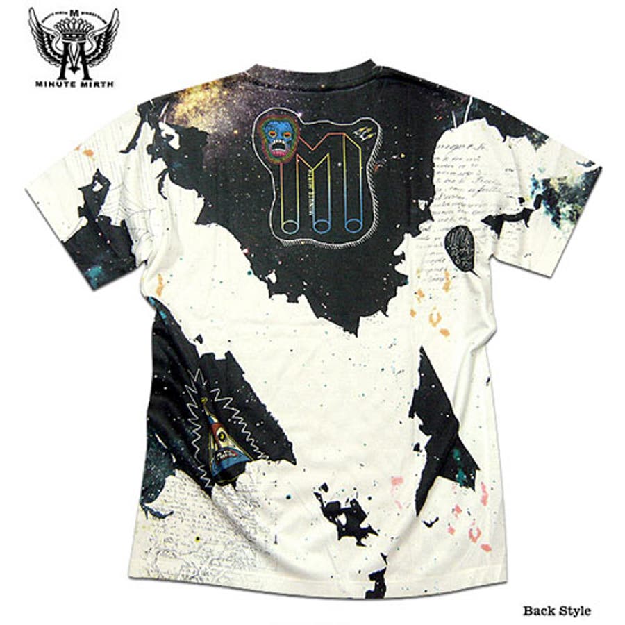 宇宙 ギャラクシー Tシャツ MINUTE MIRTH （SHIROI NEKOシロイネコ）フルカラーインクジェット宇宙＆キャラクター総柄