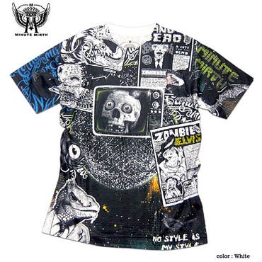 宇宙 ギャラクシー Tシャツ MINUTE MIRTH （SHIROI NEKOシロイネコ）フルカラーインクジェット宇宙ゾンビコラージュ総柄