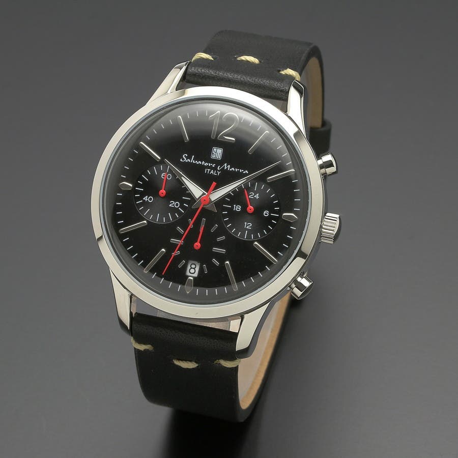 Salvatore Marra サルバトーレマーラ腕時計 クロノグラフレザーベルトウォッチ SM17110-SSBK[品番