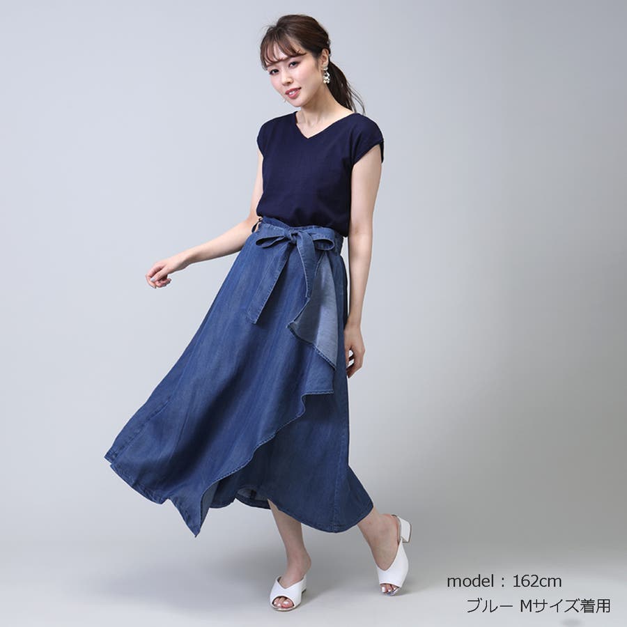 【2020新作】デニム フレアー ロングスカート カラー フリル スカート S M L LL 大きいサイズ 30代 40代 主婦 ママコーデ