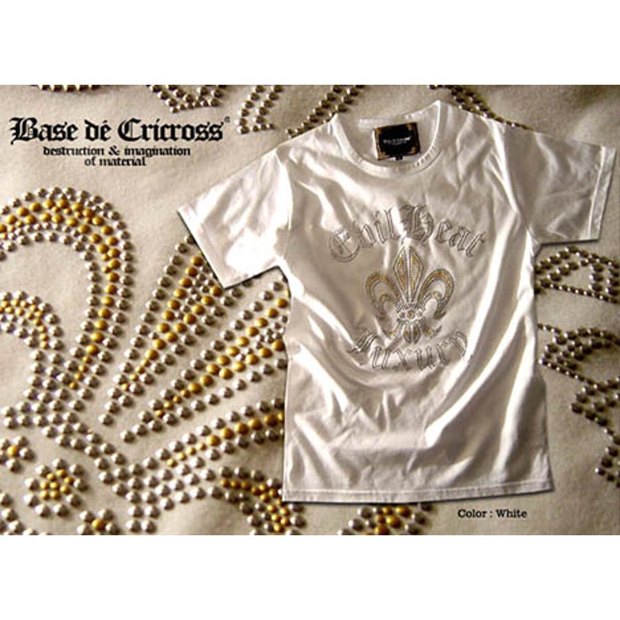 BASE De CRICROSS ：ラインストーンTシャツ 「Evil heat」百合の紋章ラインストーンTシャツ【メンズ】【半袖】【お兄系】[品番：EU000000084]｜EVERSOUL