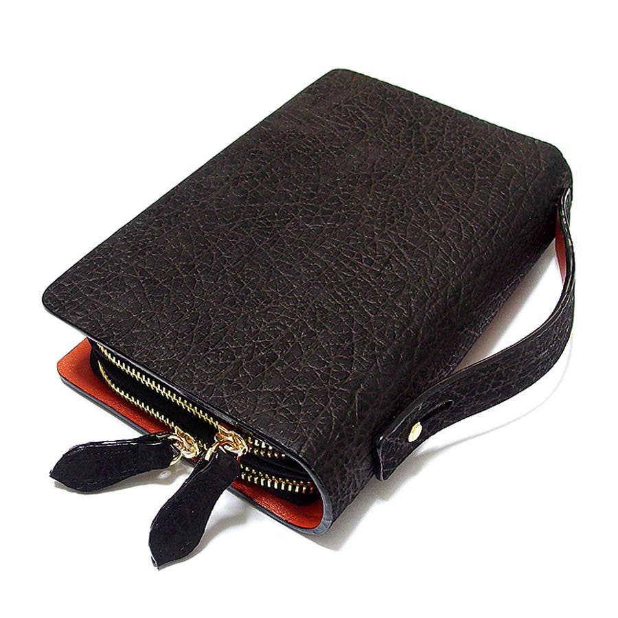 セカンドバッグ メンズ レザー 本革 牛革 かばん カバン 財布 バッグ ： シャークスキン型押しの本革レザーが高級感溢れる財布機能付きレザー