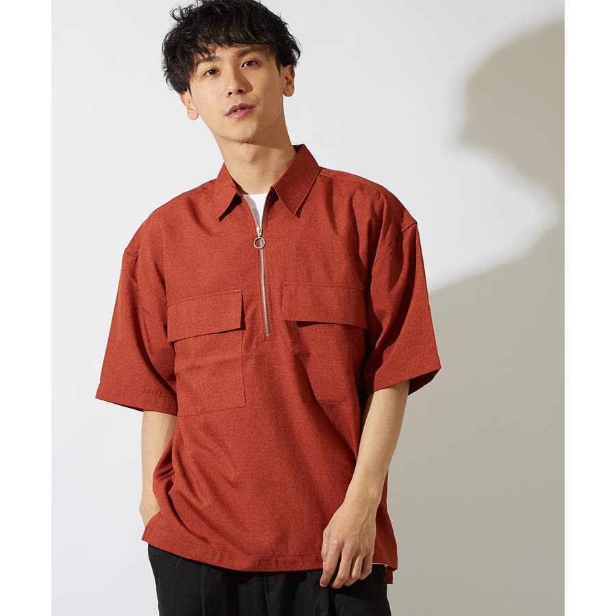 ハーフジップ 半袖 シャツ メンズ 無地 半袖シャツ カジュアルシャツ ブラック ベージュ ブラウン ネイビー パープル 黒 白韓国