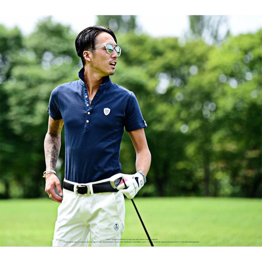 【VIOLA】ラインプリント半袖ポロシャツ/メンズ カットソー トップス ゴルフ ウェア 春夏 スリム ロゴ ホワイト グレー ネイビー 白