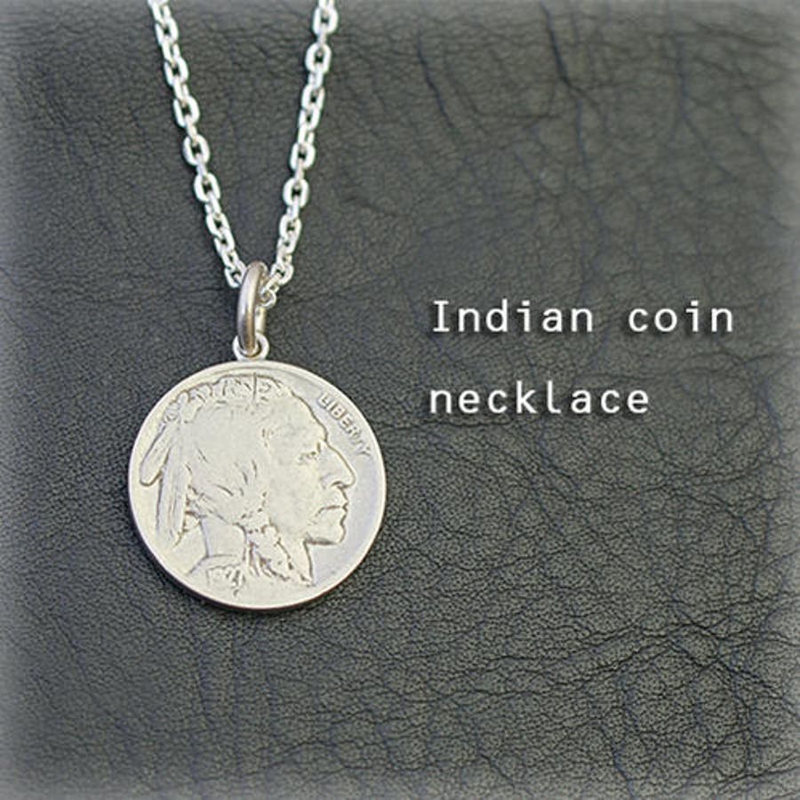 シルバー925製インディアンを描いたコインコインダントネックレス メンズアクセサリー アメリカン インディアン[品番：PENA0005913