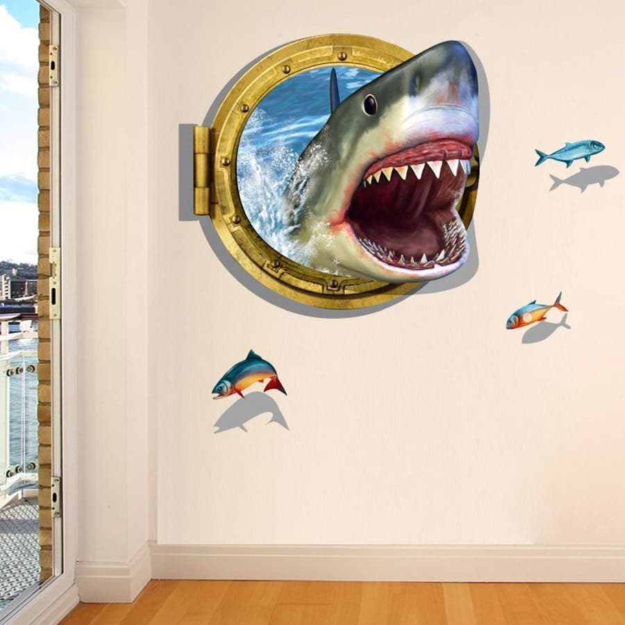 ウォールステッカー 壁紙シール 3d 立体的 飛び出す トリックアート だまし絵 サメ 鮫 シャーク 魚ルームデコレーションウォールデコレーション 壁面装飾 リフォーム パーティー イベント 飾り付け 面白い おもしろい 雑貨 小物インテリア 品番 Fq Plusnao