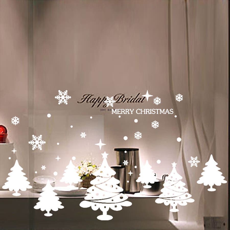 ウォールステッカー 壁紙シール ウォールシール クリスマス Merry Christmas クリスマスツリー 雪の結晶 キラキラ白ホワイト おしゃれ キレイ かわいい 素敵 Diy 壁面装飾 窓ガラス デコレーション 飾りつけ リビング 寝室 雑貨 品番 Fq Plusnao プラスナオ