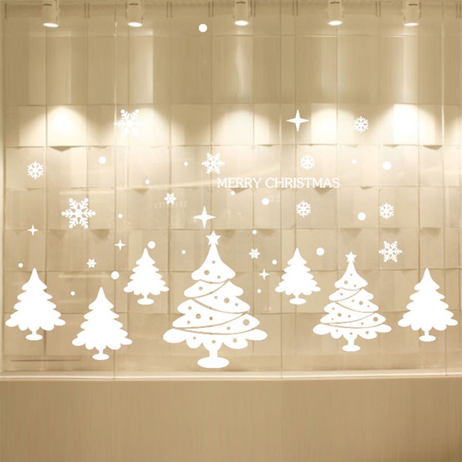 ウォールステッカー 壁紙シール ウォールシール クリスマス Merry Christmas クリスマスツリー 雪の結晶 キラキラ 白ホワイト おしゃれ キレイ かわいい 素敵 Diy 壁面装飾 窓ガラス デコレーション 飾りつけ リビング 寝室 雑貨 品番 Fq Plusnao プラスナオ