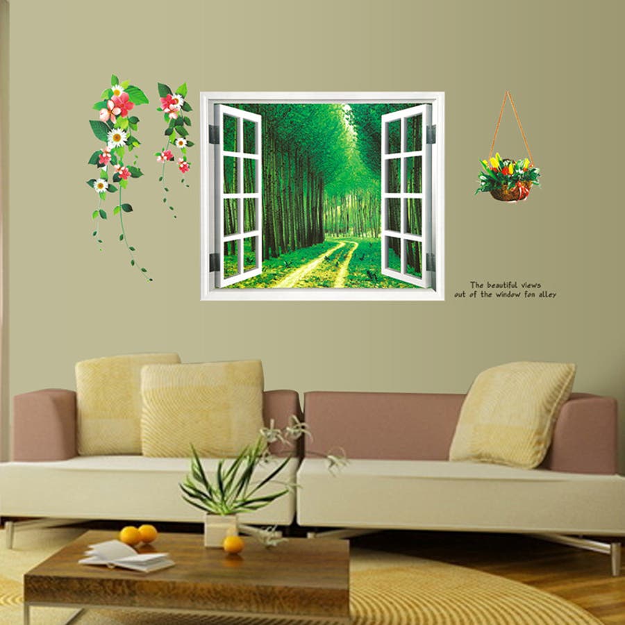 ウォールステッカー 壁紙シール 植物 風景 窓 景色 だまし絵 ルーム
