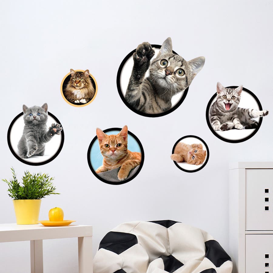 ウォールステッカー トリックアート 3d だまし絵 壁紙シール はがせる 壁シール 写真 ネコ 猫 キャット 可愛い かわいいユニーク 面白い おもしろい 飾り付け ルームデコレーション ウォールデコレーション 貼り付け簡単 Diy 模様替え イメージ 品番 Fq
