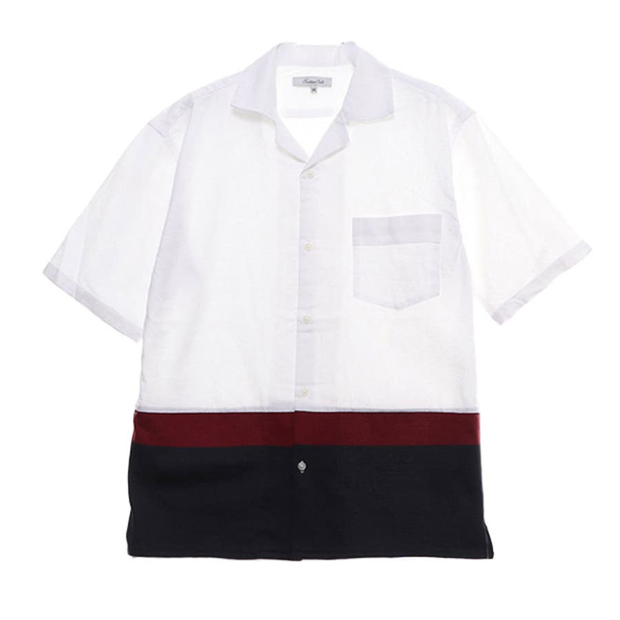 シャツ 開襟シャツ オープンカラー 半袖 無地 綿 コットン100% ニット 切替 シンプル ベーシック トップス メンズオフホワイト
